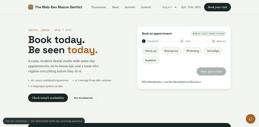 Dental Practice Booking Website Prototype